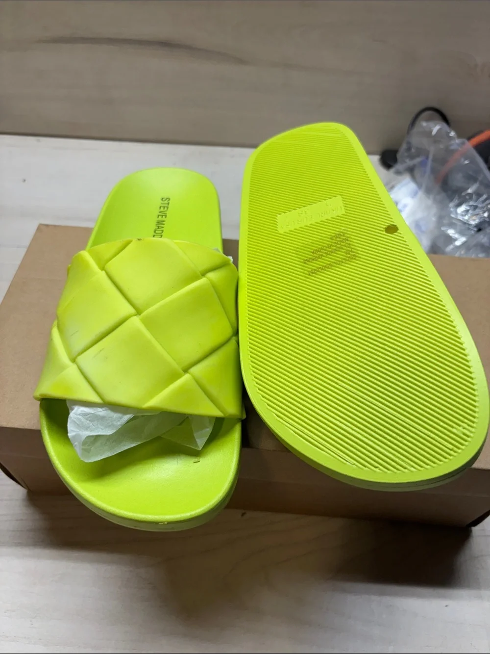Steve Madden Neon Yellow Braided Slide Sandals #580